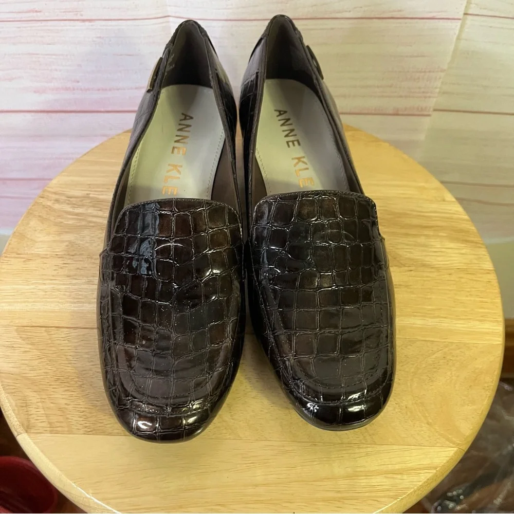 Ann Klein iflex Kamden Brown Croc Print‎ Flat Loafers Size 7.5
